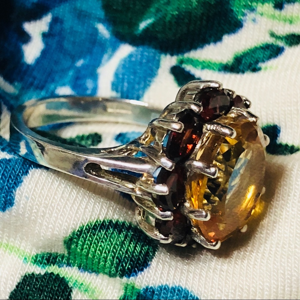Sterling Silver Cocktail Ring Large Citrine Gem